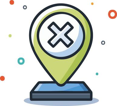 Illustrated map pin icon with an X symbol for wrong location or unavailable destination vector