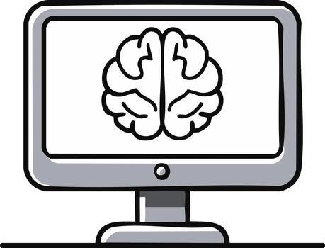 Digital Brain on Monitor Screen Thinking Computing Technology Concept vector
