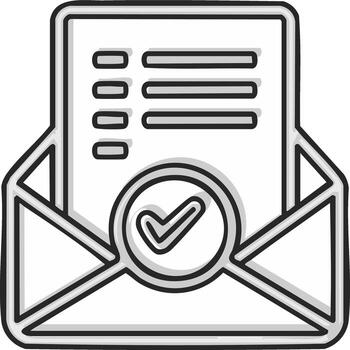 Approved Message Cartoon Icon Illustration Envelope with Document and Check Mark Symbol for Confirmation vector