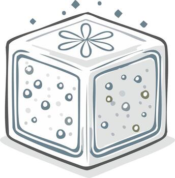 Iced Cube Illustration with Flower Detail and Bubble Patterns on Each Face vector