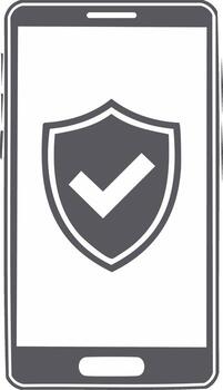 Digital smartphone security screen displaying a protective shield icon with an approved checkmark illustration vector