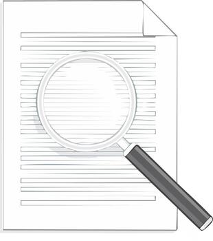 Hand drawn magnifying glass inspecting a text document for research or analysis vector