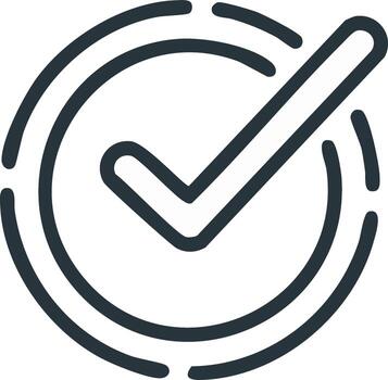 Simple line art icon of a checkmark in a circle. Symbol of approval, confirmation, and quality vector