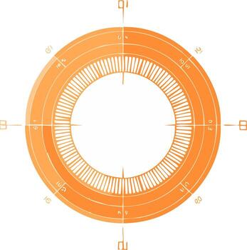 Vibrant orange abstract circle design resembling a compass with radial lines and numeric scales vector