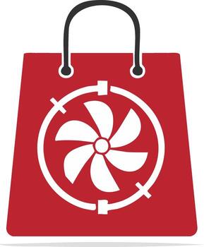 Vibrant red shopping bag with a white fan icon and circular gauge symbolizing speed or efficient delivery vector