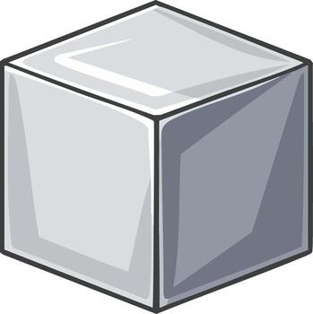 Silver Cube Illustration Solid Isometric Form Geometric Shape Design Element, Shiny Block Drawing, Minimalist Style Art Object vector