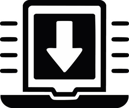 Digital download icon on laptop screen with wireless signal bars for data transfer and online access vector