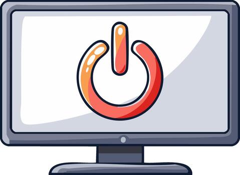 Cartoon Monitor Screen Displaying a Power Button vector