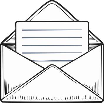 Open Envelope with Lined Paper Sheet, Correspondence Sketch Illustration vector