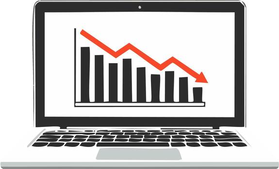 Computer Screen Showing Downward Trend Graph in Red. Stock Market Decrease and Economic Problems vector