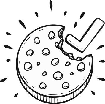 dibujado queso con un mordedura y marca de verificación, símbolo para confirmación o exactitud vector