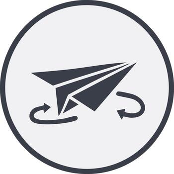 Paper airplane rotation symbol with arrow circle for sending messages and quick sharing information vector