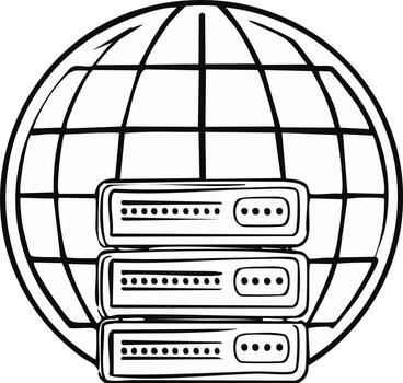 Global Server Network Outline Depicting Data Hosting and World Wide Web Connection vector
