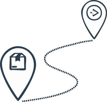 Package delivery tracking icon showing a route from origin to final destination with a media symbol vector