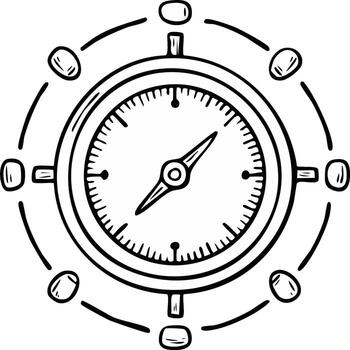 Hand drawn compass illustration with a directional pointer, navigation concept for direction vector