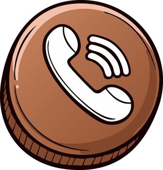 Hand drawn phone call button with ringing signal in a brown circle doodle art vector