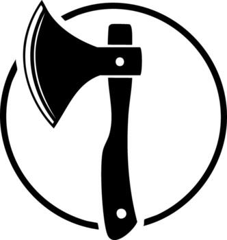 Black and white circular logo featuring a sharp axe head and handle silhouette vector