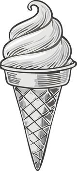 Stylized single swirl of soft serve ice cream in a waffle cone vector