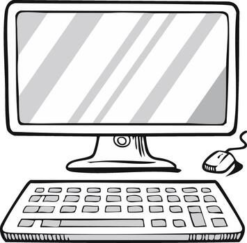 Desktop Computer Sketch Monitor, Keyboard and Mouse Illustration vector