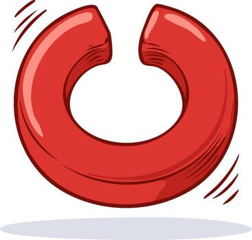Red cartoon horseshoe shape with motion lines. A vibrant abstract C shape bouncing dynamically vector