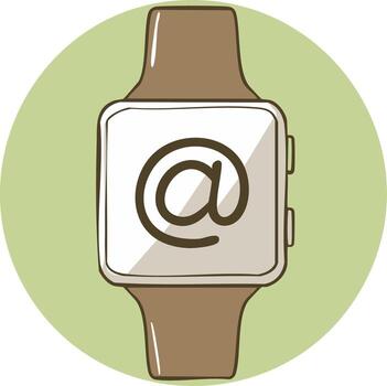 Digital smart watch icon displays at symbol for email notification and communication vector