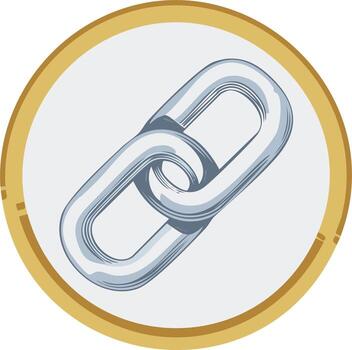 Stylized interconnected metal chain links icon inside a golden circle representing strength connection security vector