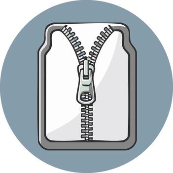 ilustración de un blanco cremallera dentro un rectangular forma en un azul circular antecedentes vector