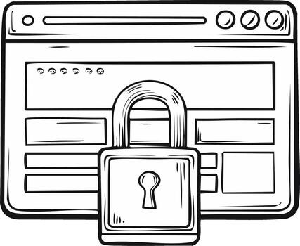 Digital security concept with a padlock over a browser window illustration vector