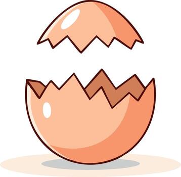 Cartoon Illustration of a Cracked and Empty Eggshell with jagged edges separated in the middle vector