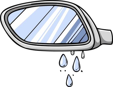 Car side mirror with raindrops falling from the bottom edge vector