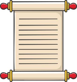 Open Parchment Scroll with Horizontal Lines and Red Knobbed Rollers vector