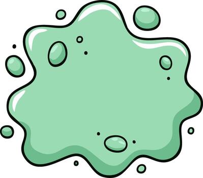 Cartoon illustration of a light green slime splatter with droplets and a glossy sheen on an isolated background vector