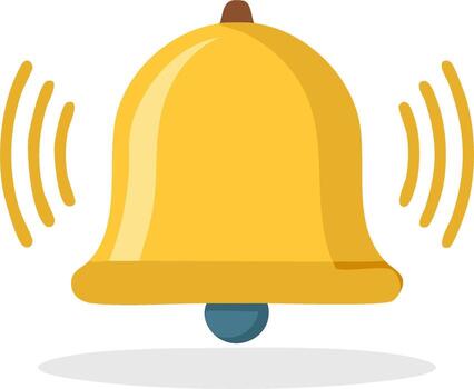 Ringing Golden Bell Alert Notification Icon with Sound Waves and Striking Mechanism vector