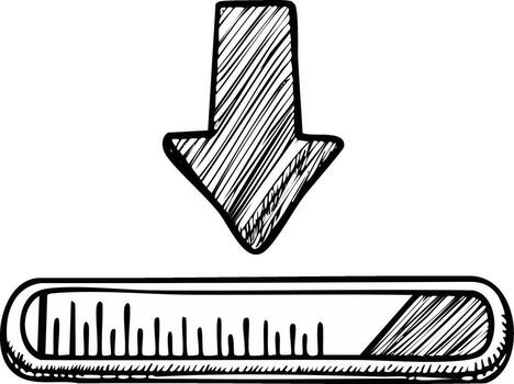 Hand-drawn arrow pointing to a progress bar or download indicator, sketched in black and white vector
