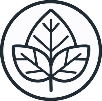 Outline illustration of a stylized leaf within a circle vector