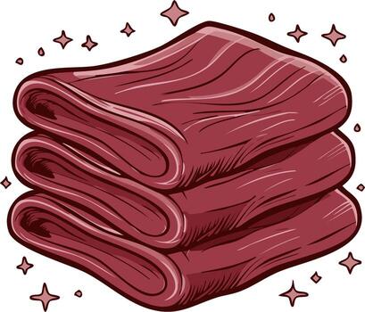 Clean Neatly Folded Reddish Brown Towels Stacked Illustration with Sparkles vector