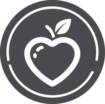 Heart-shaped apple with leaf inside a circle graphic design vector