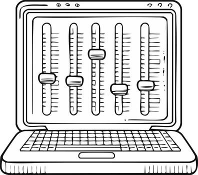 Laptop computer with audio mixer interface drawn vector
