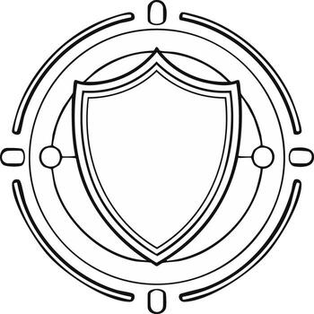 línea Arte de un proteger en un circular marco, contornos y símbolos, ilustración vector