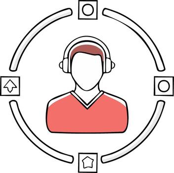 sin rostro usuario avatar con auriculares rodeado por interactivo digital Servicio íconos vector