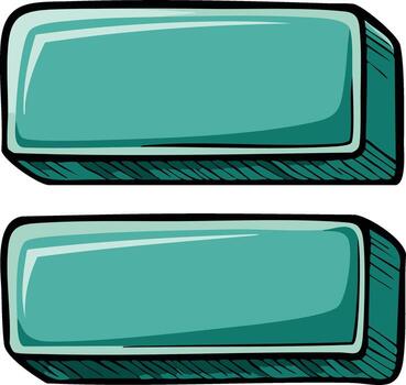 Two rectangular teal buttons with a 3D effect and outline illustration vector