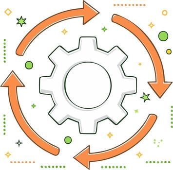 Gear with Circular Arrows Depicting Continuous Process Workflow Cycle vector