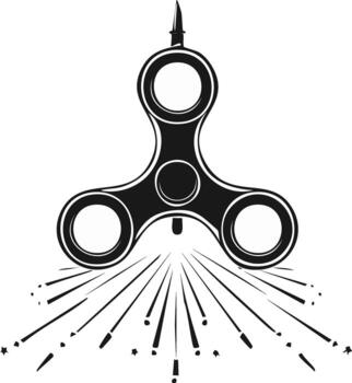 Black Fidget Spinner Spinning with Bursting Starbursts vector