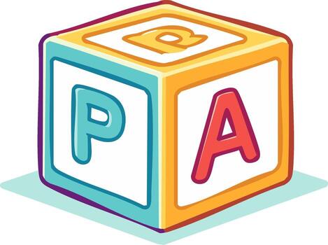 A colorful childs alphabet block toy with letters in a cartoon style vector