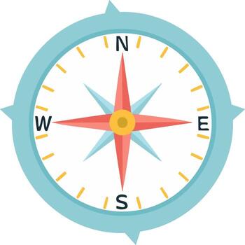 plano diseño Brújula ilustrando dirección y navegación para viaje y Guia vector