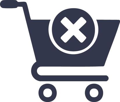 Shopping cart icon with X symbol, representing shopping cart cancel or delete vector