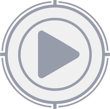 Modern digital play button icon symbol in a circular frame with target crosshairs representing media start and audio playback interface vector