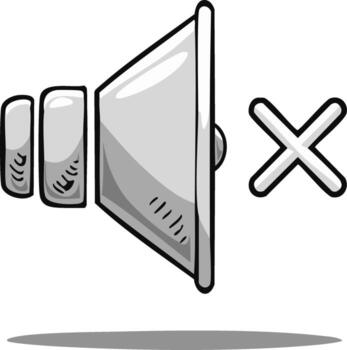 Grayscale illustration of a speaker with a mute symbol for no sound or silent mode vector