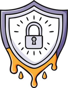 Dripping Shield with Padlock Icon and Security Rays vector