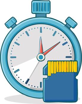 Concept illustration of fast data storage with a stopwatch timer and memory card vector